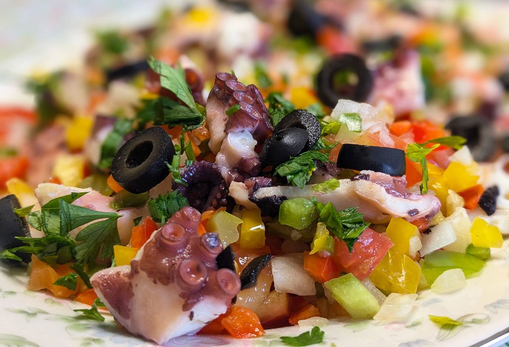 Traditional Portuguese octopus salad.