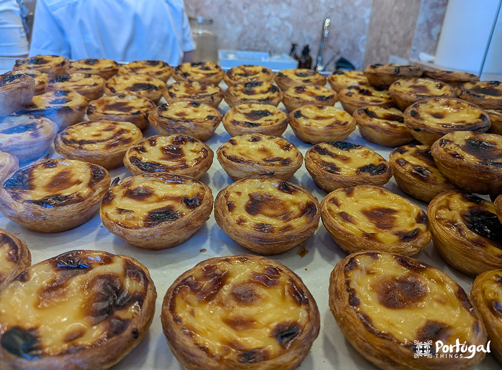 Display of pastéis de nata ready to be served at Manteigaria in Lisbon